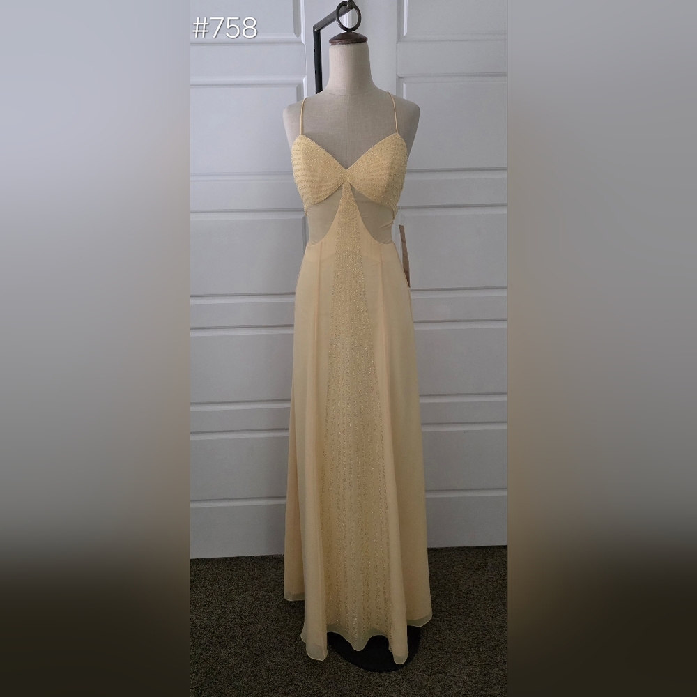 Yellow Beaded A-line Chiffon Prom Dress